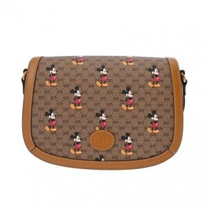 GUCCI Disney Collaboration GG Brown Supreme Canvas Leather Shoulder Bag